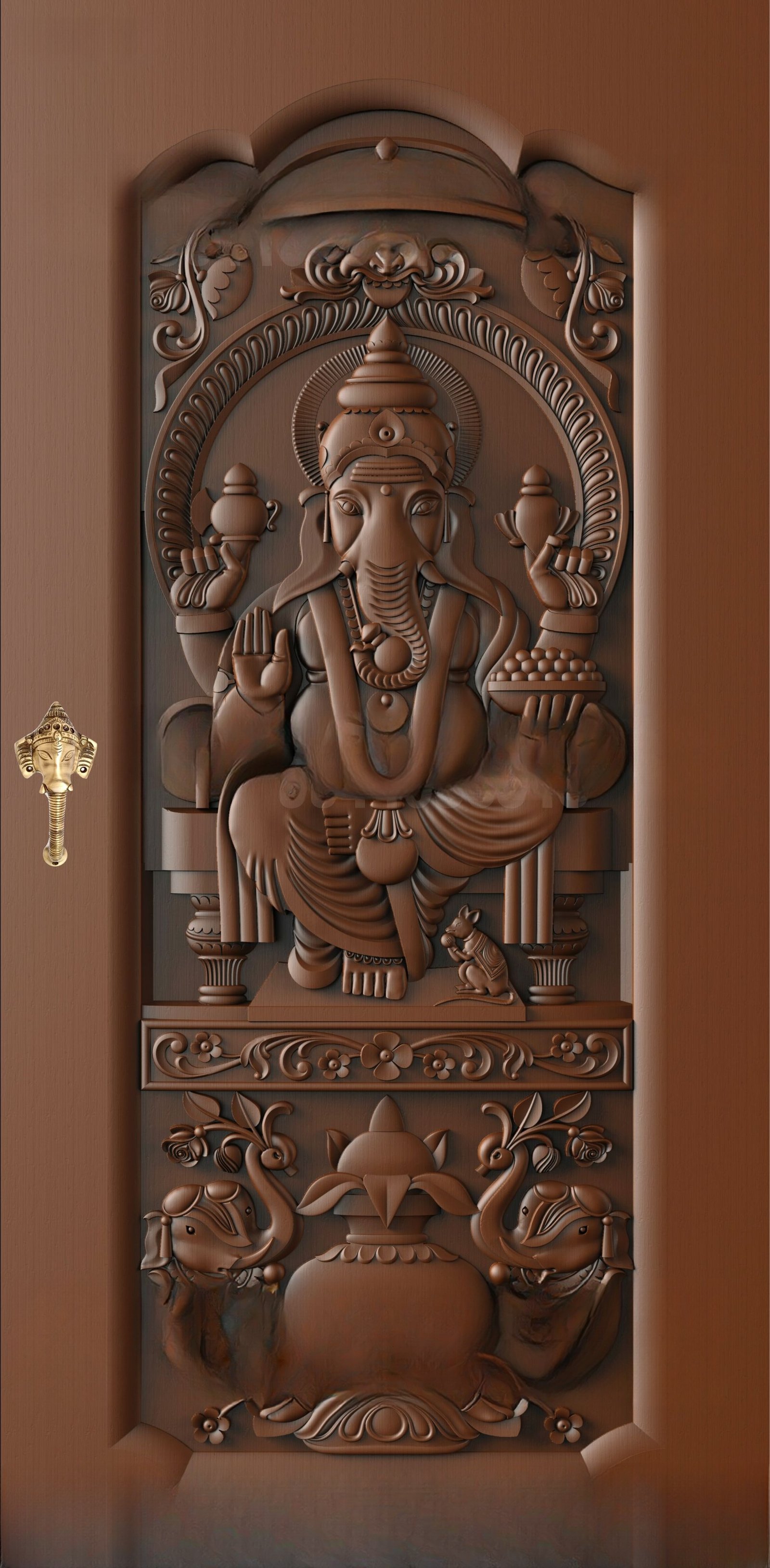 God Doors - GD-06 Lord Ganesha Divine Carved Temple Door 3D Model